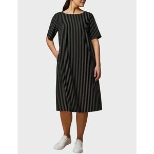 Relax by Marina Rinaldi Black White Pinstripe Jersey Midi Dress Pockets Size L